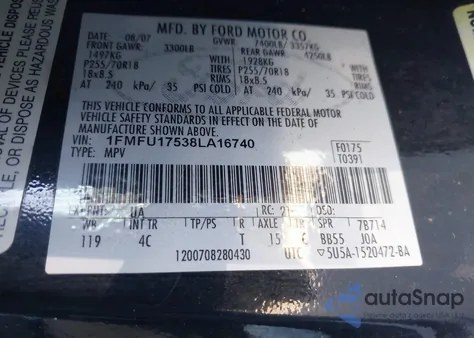 2008 Ford Expedition Eddie Bauer/King Ranch z USA, uszkodzony, nr VIN 1FMFU17538LA16740